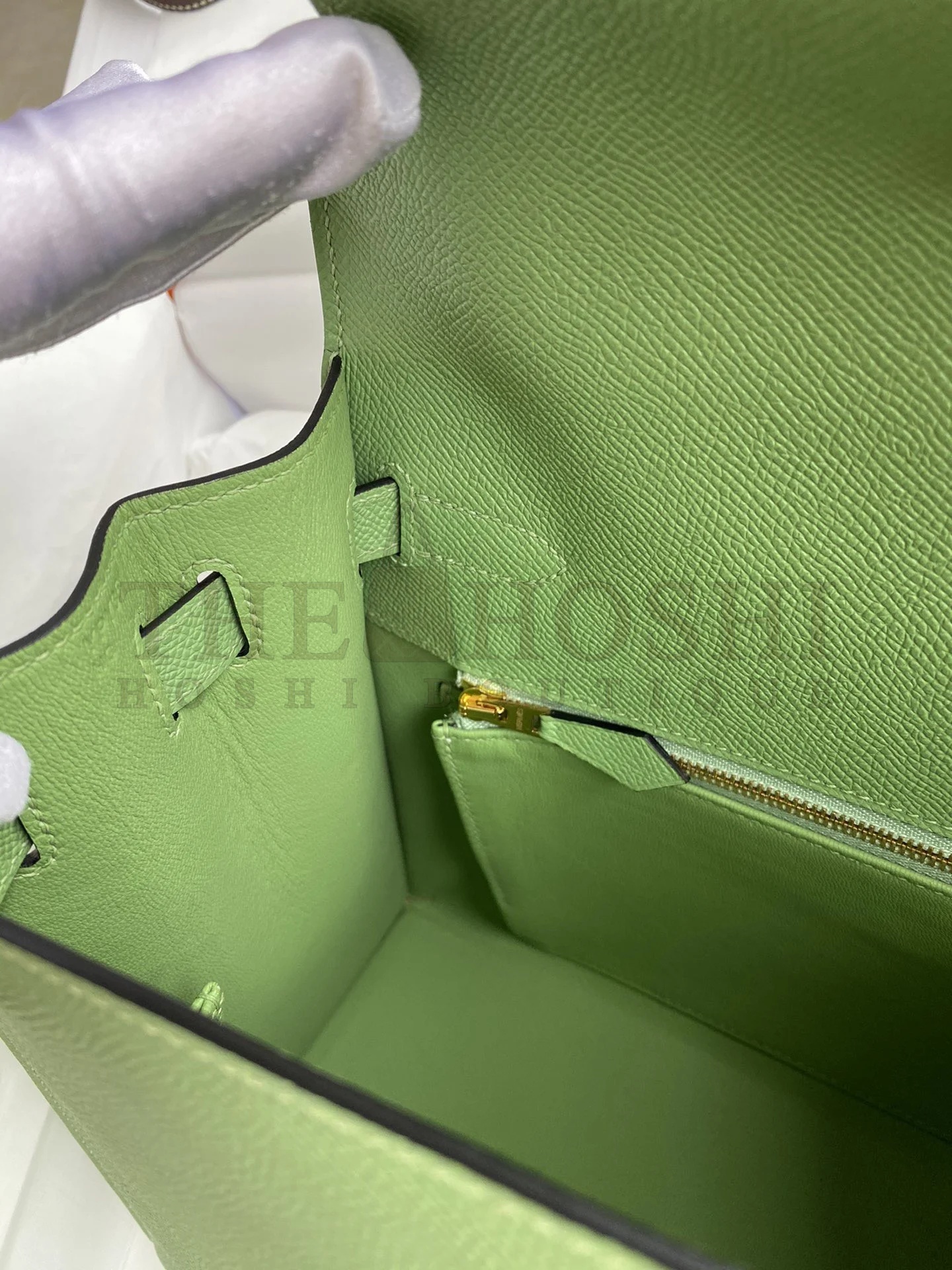 H**me5 Kelly Sellier 28 Handmade Bag In Vert Criquet Epsom Calfskin Master Quality