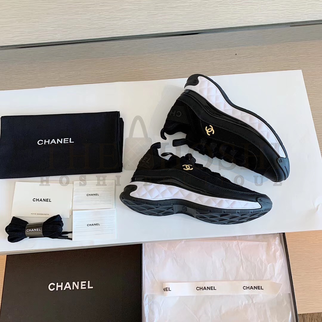 Ch**el Women Sneakers in Velvet Calfskin &amp; Mixed Fibers 1 cm Heel-Beige Master Quality