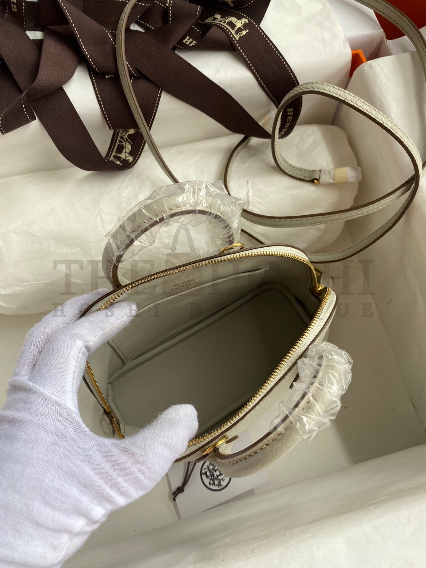 H**me5 Bolide 1923 Mini Handmade Bag In Pearl Grey Chevre Mysore Leather Master Quality