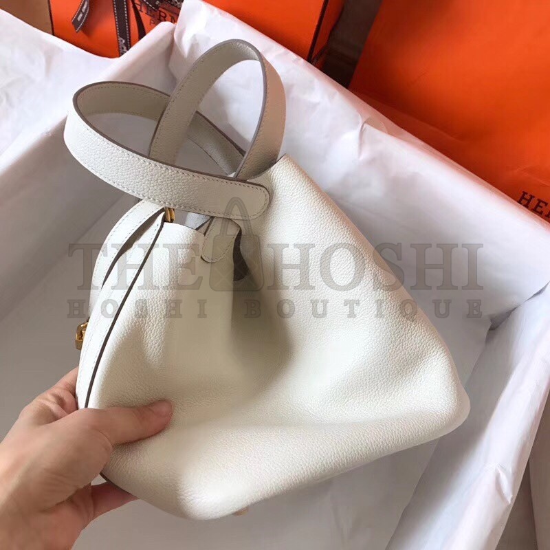 H**me5 White Picotin Lock MM 22cm Handmade Bag Master Quality