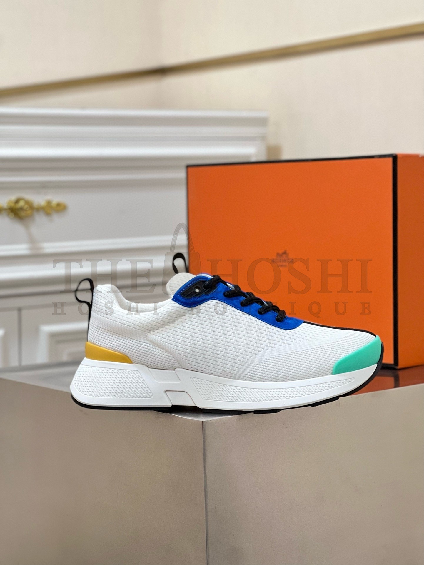 H**me5 Heros Sneakers in White Knit and Blue Suede Master Quality