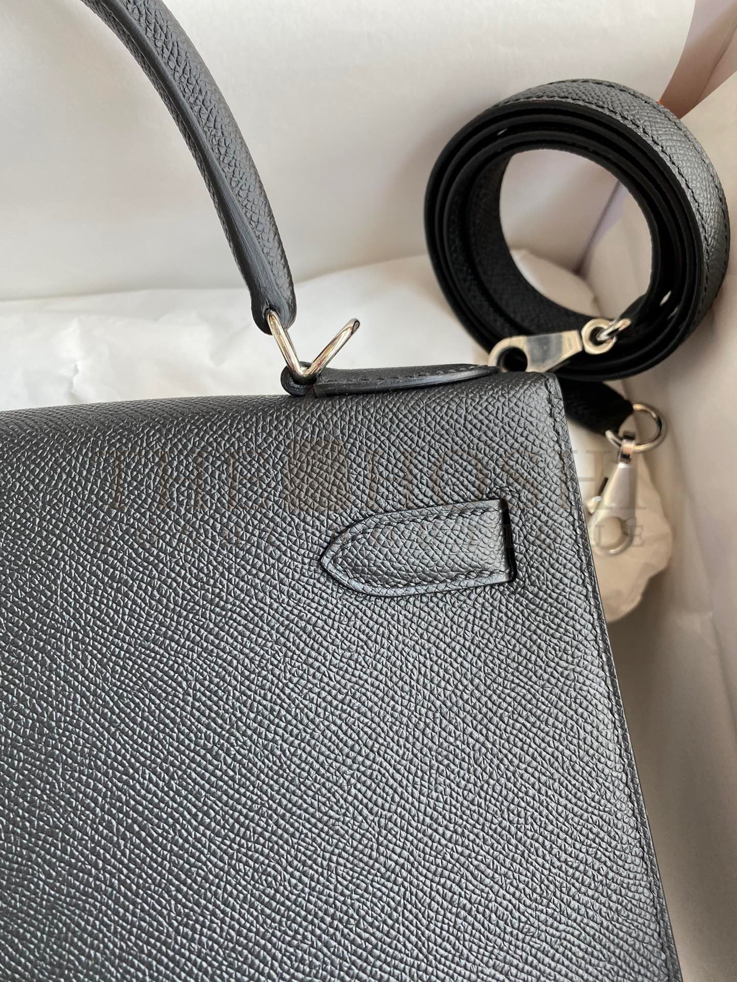 H**me5 Kelly Sellier 28 Handmade Bag In Black Epsom Calfskin Master Quality