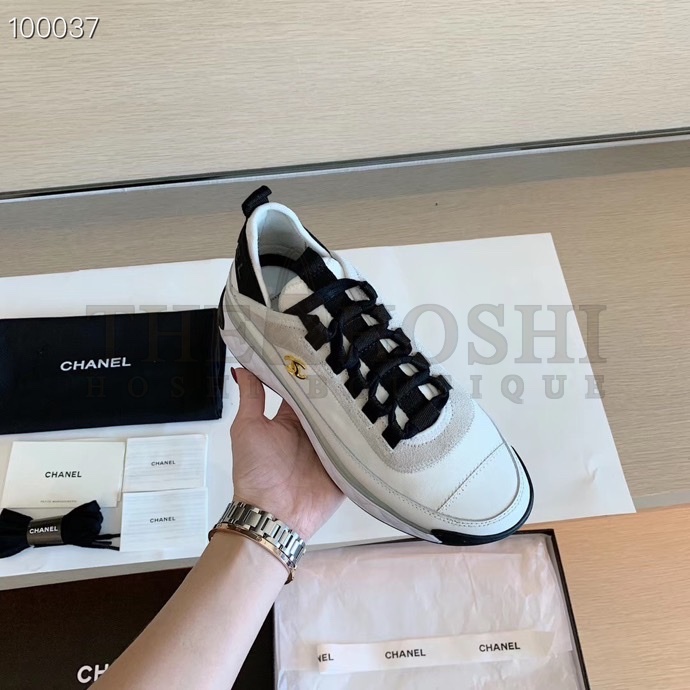 Ch**el Women Sneakers in Velvet Calfskin &amp; Mixed Fibers 1 cm Heel-Beige Master Quality