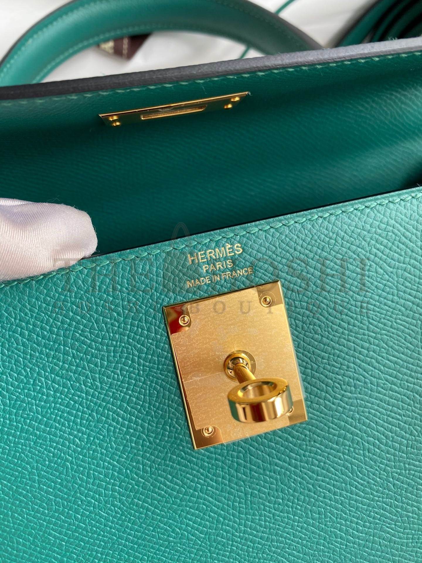 H**me5 Kelly Sellier 32 Handmade Bag in Malachite Epsom Calfskin Master Quality