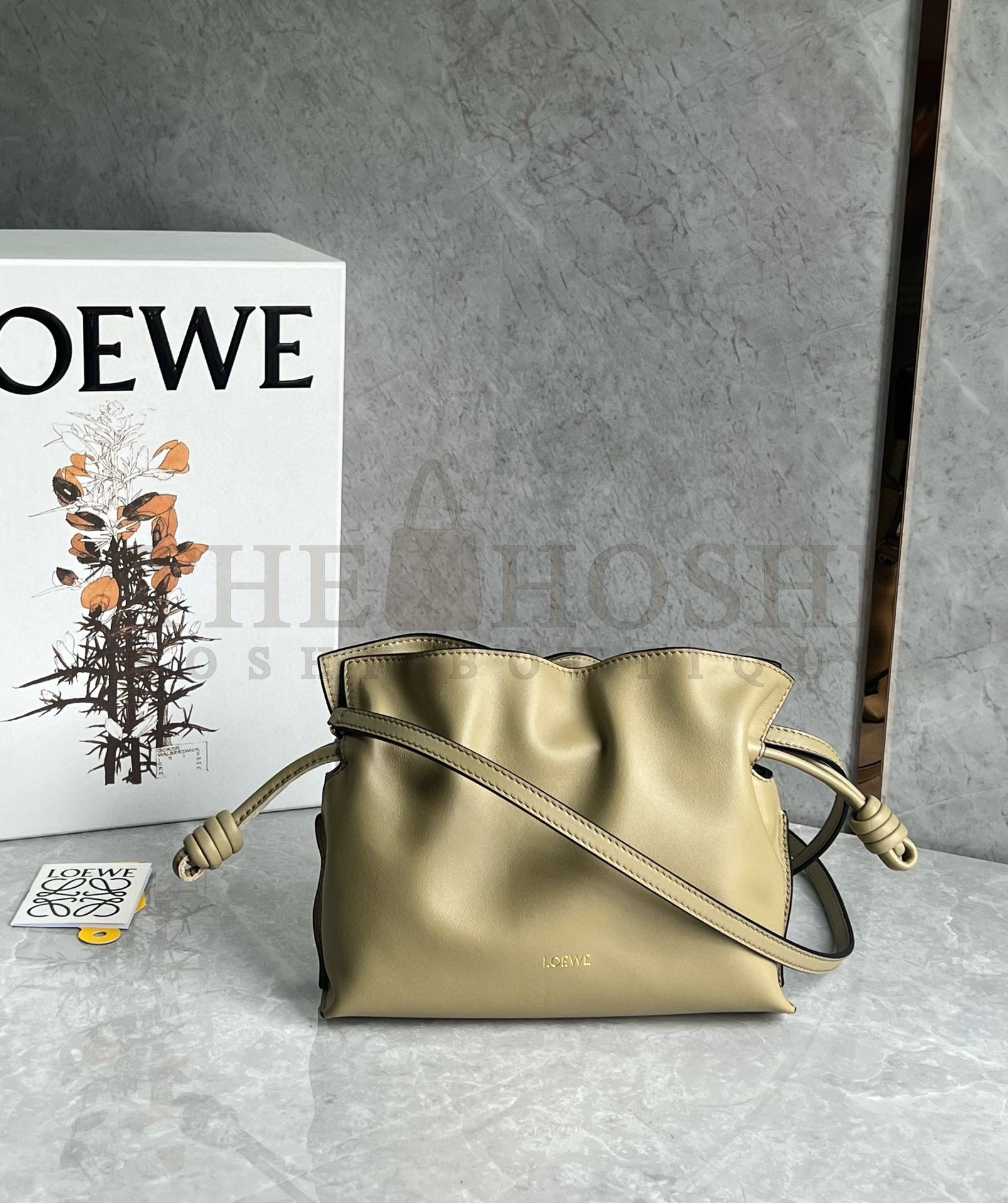 L0ew* Mini Flamenco Clutch Bag in Clay Green Nappa Calfskin Master Quality