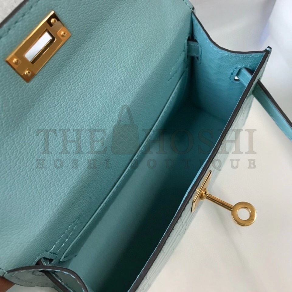 H**me5 Kelly Mini II Bag In Blue Atoll Embossed Crocodile Calfskin Master Quality