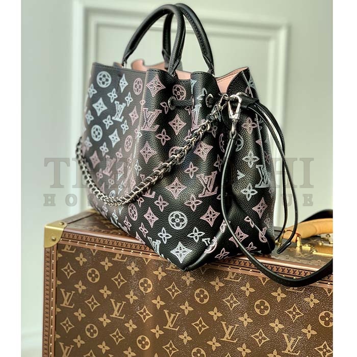 L0vis Vvtt0n LV Women Bella Tote Black Perforated Mahina Calf Leather Master Quality