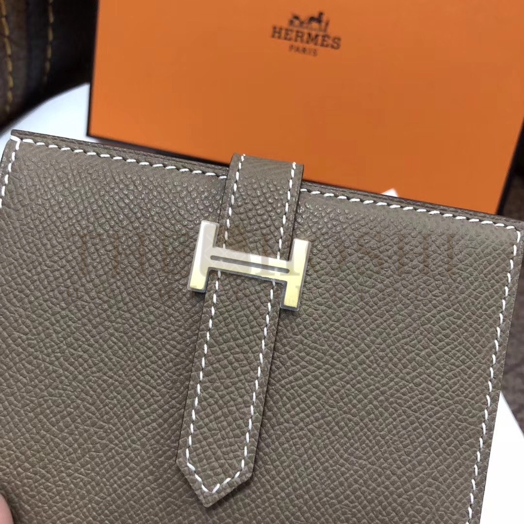 H**me5 Bearn Compact Wallet In Taupe Grey Epsom Leather Master Quality
