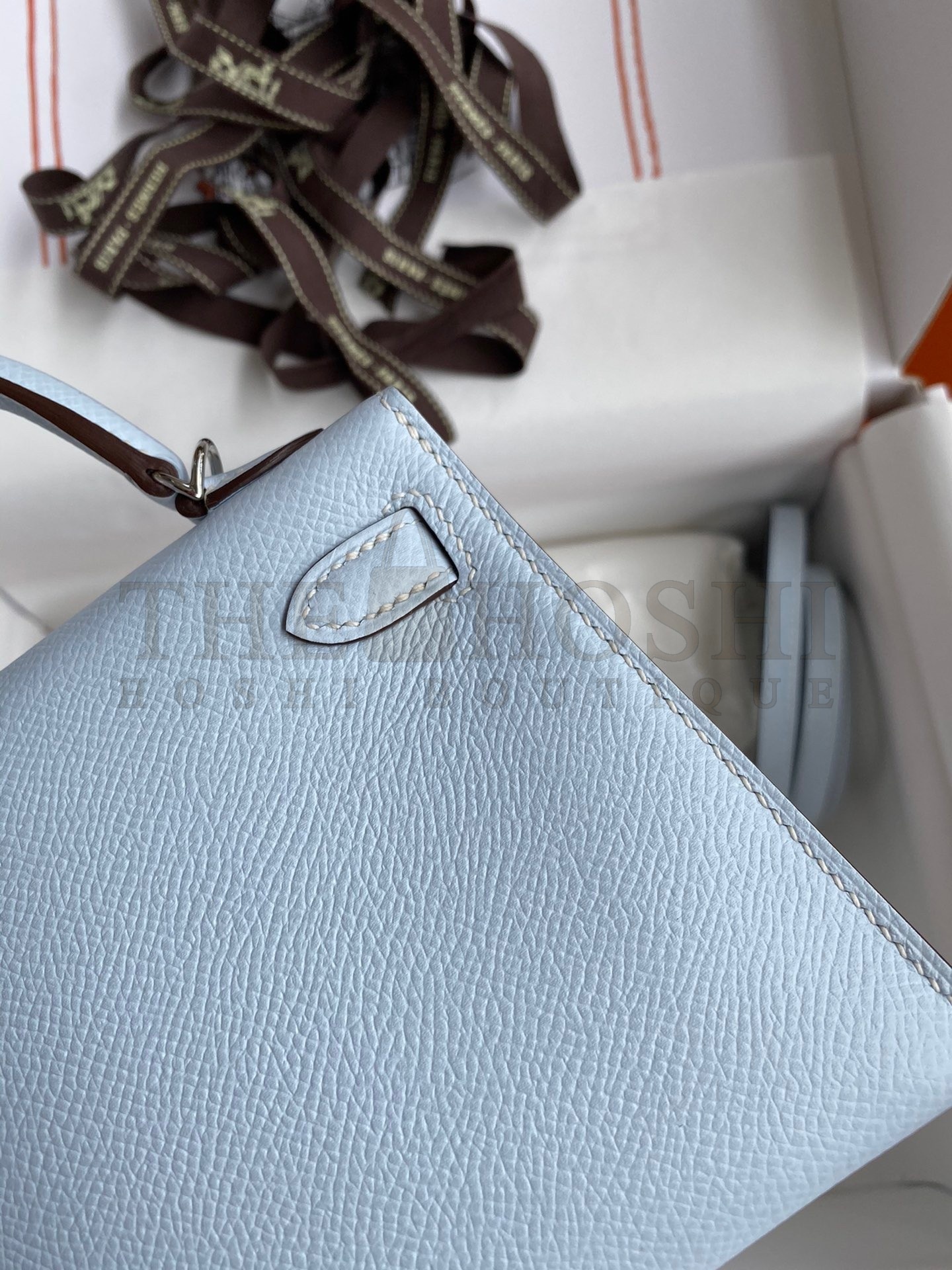 H**me5 Kelly Mini II Sellier Handmade Bag In Blue Brume Epsom Calfskin Master Quality