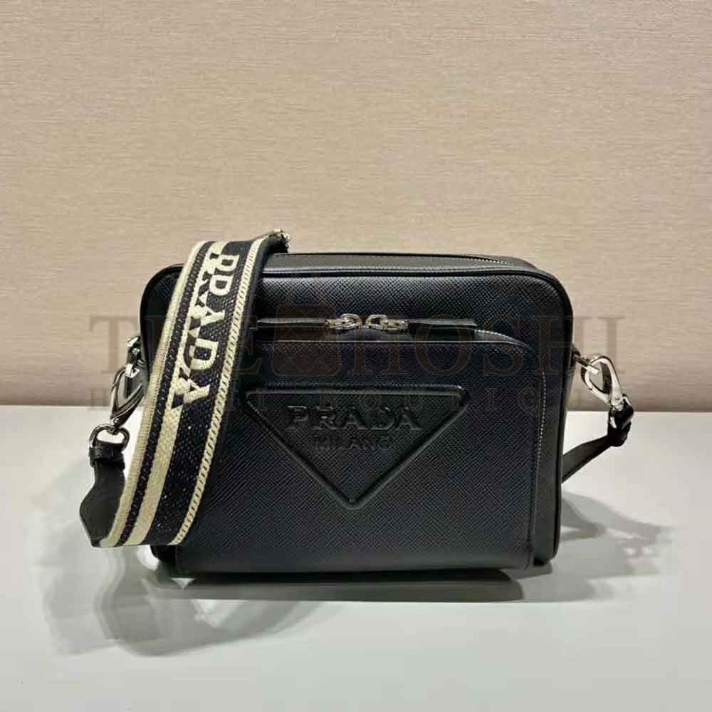 Pra*a Women Saffiano Leather Shoulder Bag With Iconic Pra*a Material-Black Master Quality