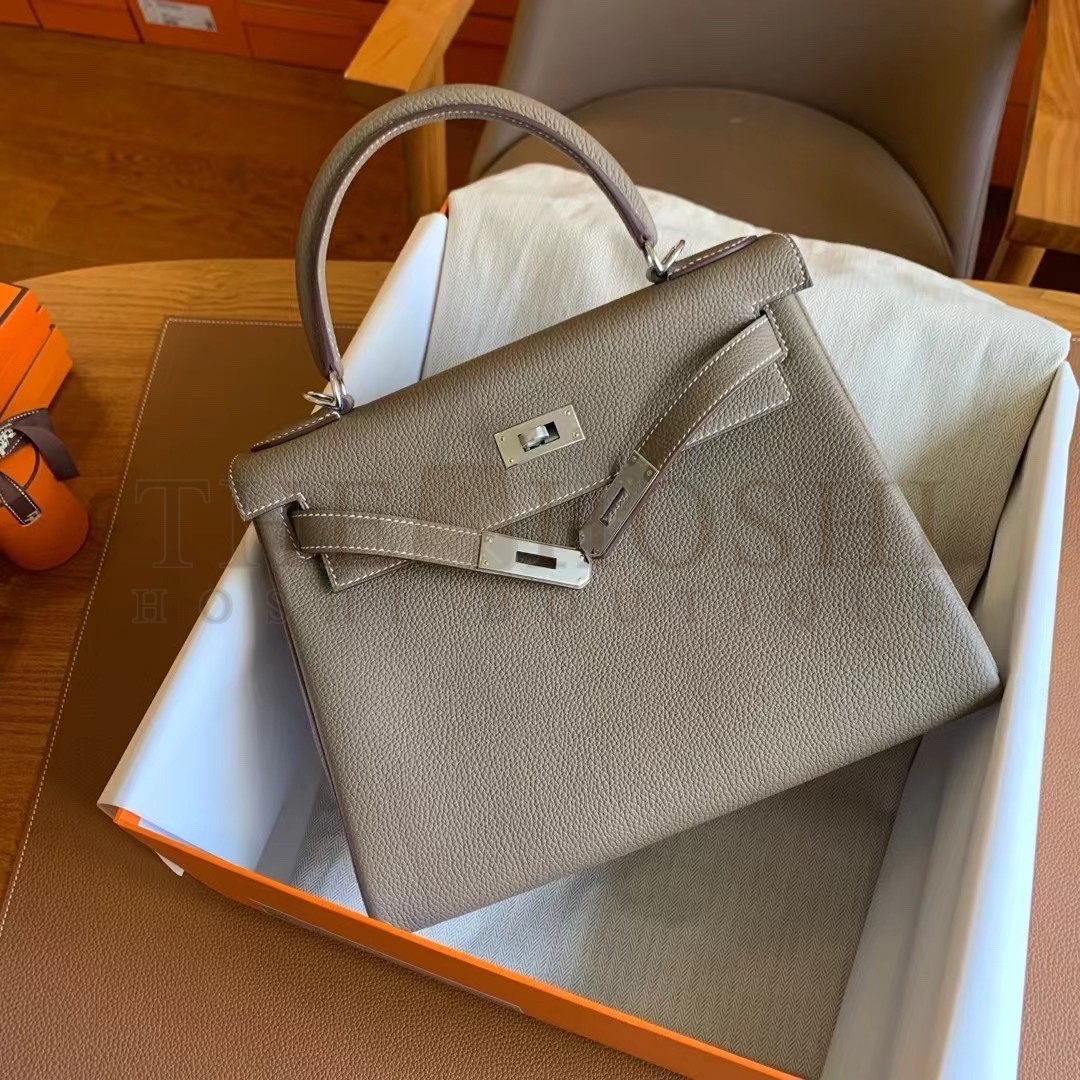 H**me5 Kelly Retourne 28 Handmade Bag In Taupe Togo Leather Master Quality