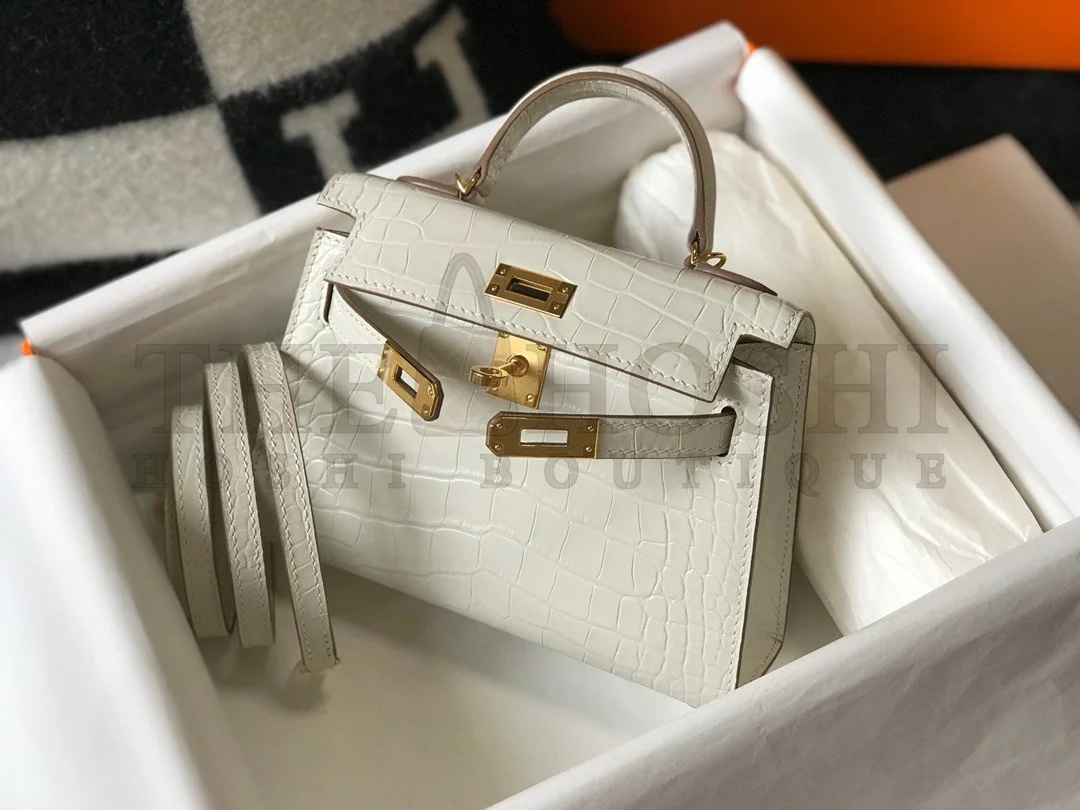 H**me5 Kelly Mini II Sellier Bag In Beton Crocodile Embossed Leather Master Quality