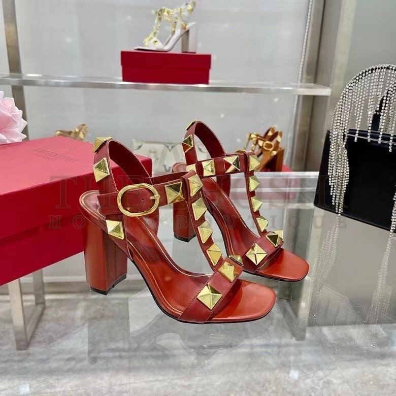 Va1e*ntin0 Roman Stud Sandals 90mm In Red Calfskin Master Quality