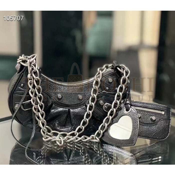Ba1en*iaga Women BB Le Cagole XS Shoulder Bag Black Arena Lambskin Master Quality
