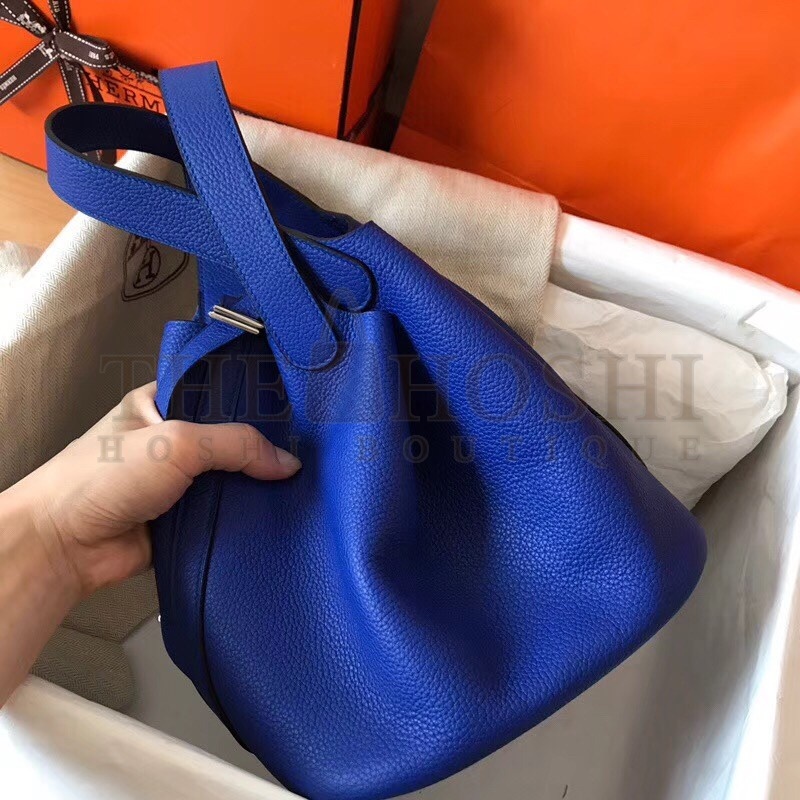 H**me5 Blue Electric Picotin Lock PM 18cm Handmade Bag Master Quality