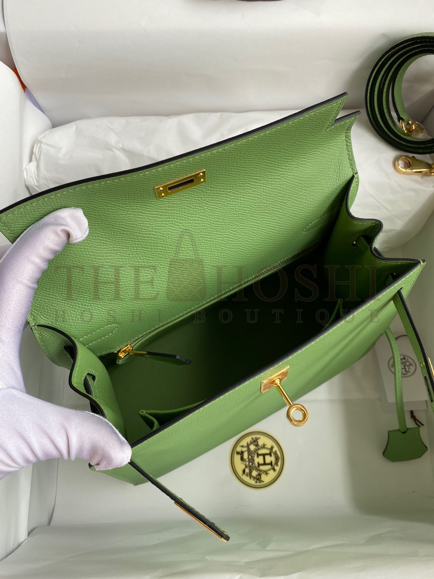 H**me5 Kelly Sellier 25 Handmade Bag In Vert Criquet Epsom Calfskin Master Quality