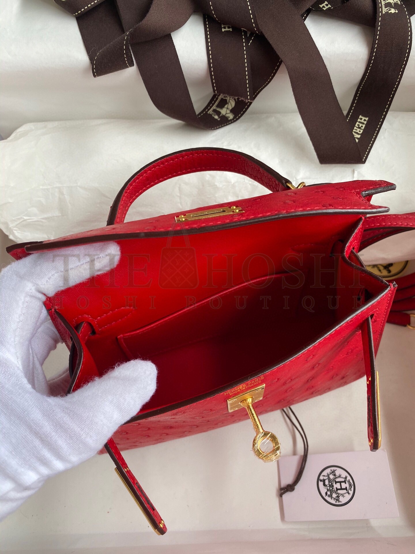 H**me5 Kelly Mini II Sellier Handmade Bag In Red Ostrich Leather Master Quality