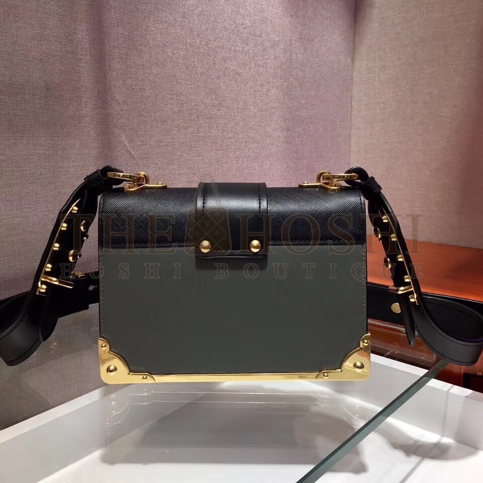 Pra*a Cahier Shoulder Bag In Grey/Black Leather Master Quality