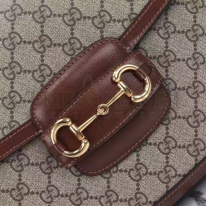 Gvc*1 Unisex Gvc*1 Horsebit 1955 Crossbody Bag Beige Ebony GG Svp*me Canvas Brown Leather Master Quality