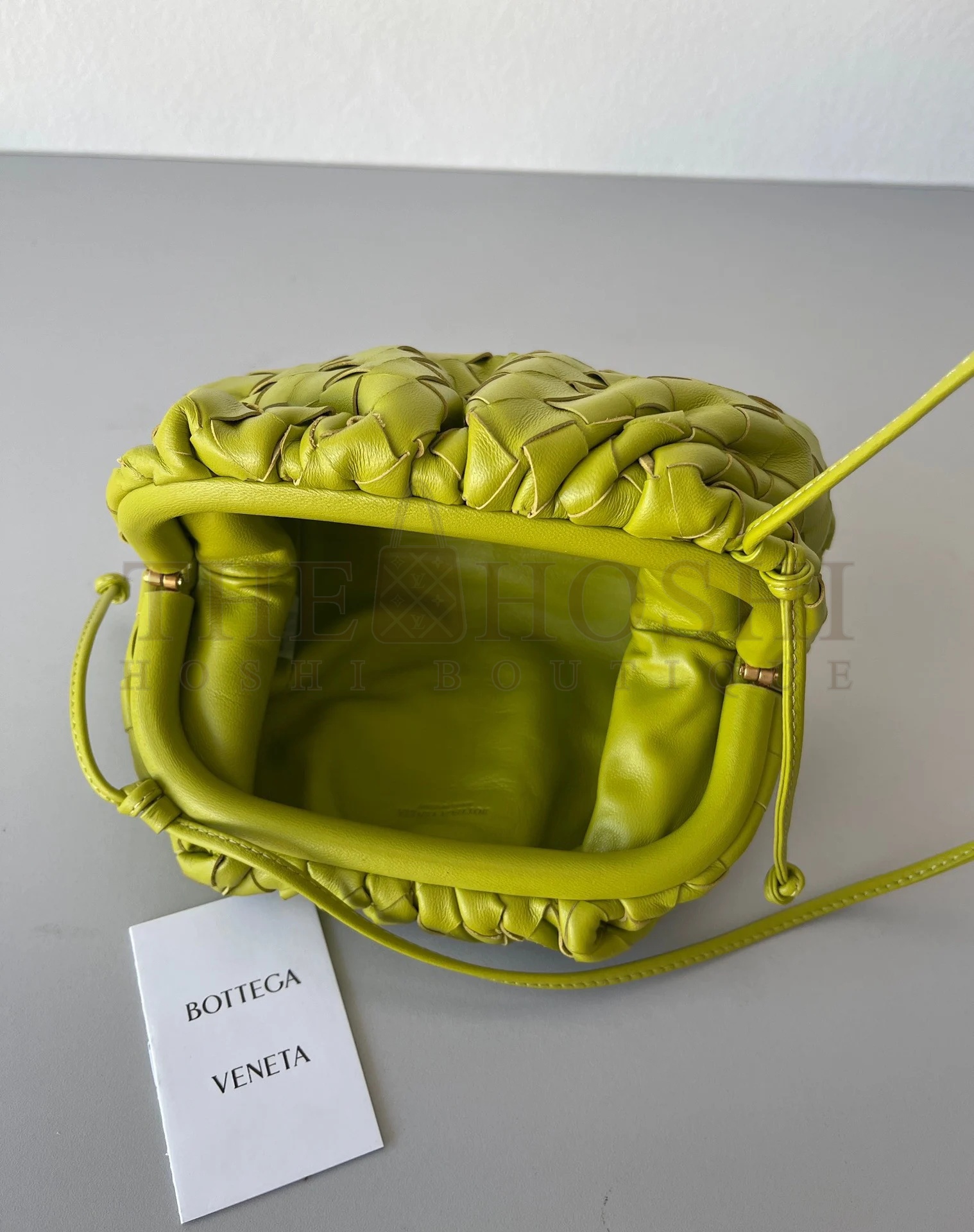 B0tt*ga Ven*ta Mini Pouch with Strap in Kiwi Intrecciato Lambskin Master Quality