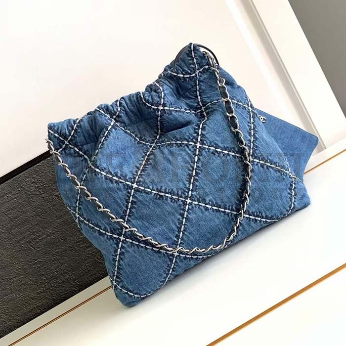 Ch**el Women CC 22 Handbag Stitched Denim Silver Metal Blue 20cm and 36cm Master Quality