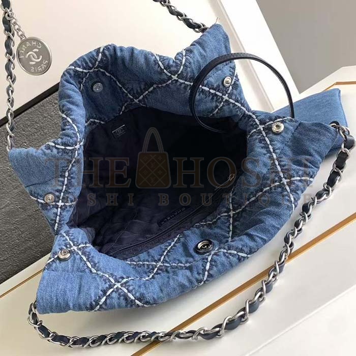 Ch**el Women CC 22 Handbag Stitched Denim Silver Metal Blue 20cm and 36cm Master Quality