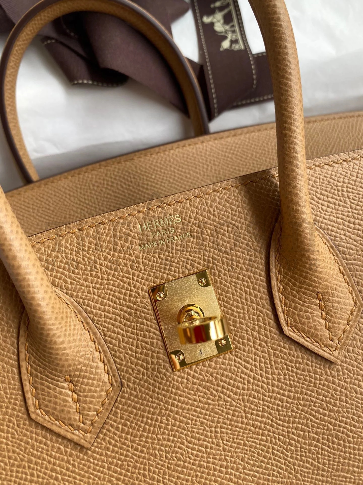 H**me5 Birkin 25 Retourne Handmade Bag In Biscuit Epsom Calfskin Master Quality