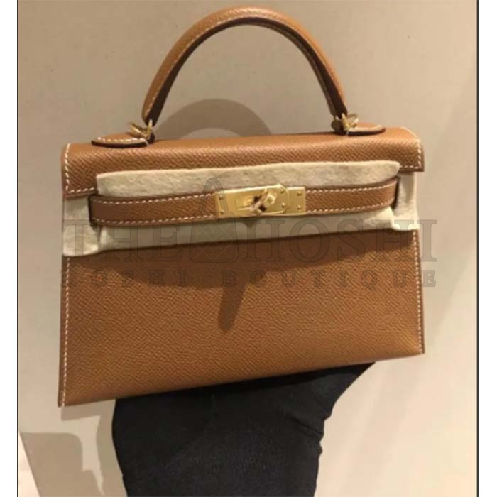 H**me5 Women Mini Kelly 20 Bag in Togo Leather with Gold Hardware-Brown Master Quality