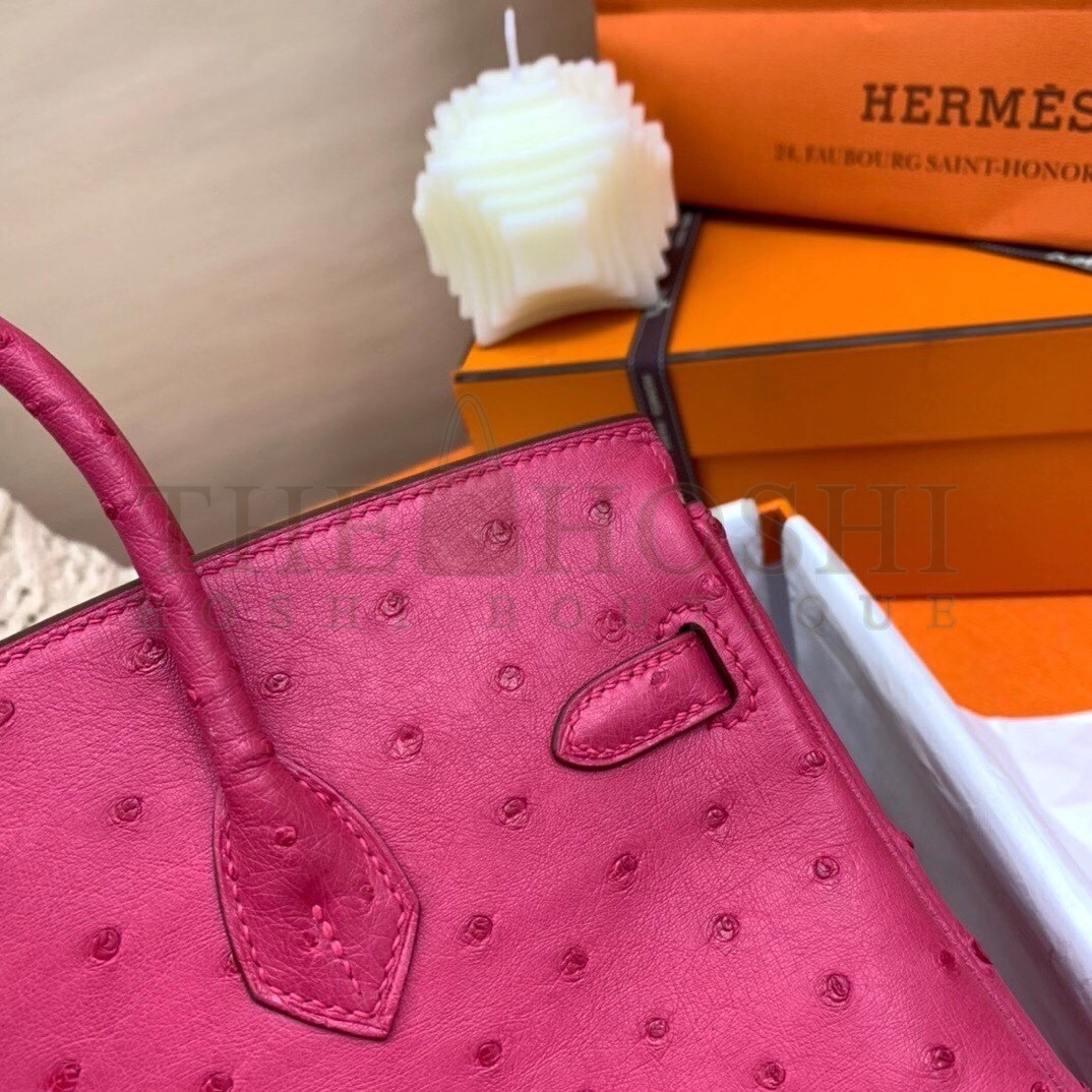 H**me5 Rose Red Birkin 25cm Ostrich Handmade Bag Master Quality