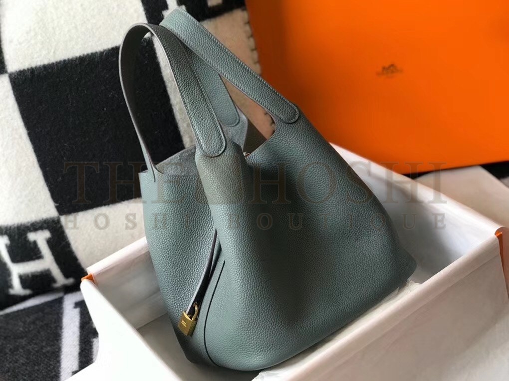 H**me5 Vert Amande Picotin Lock MM 22cm Handmade Bag Master Quality