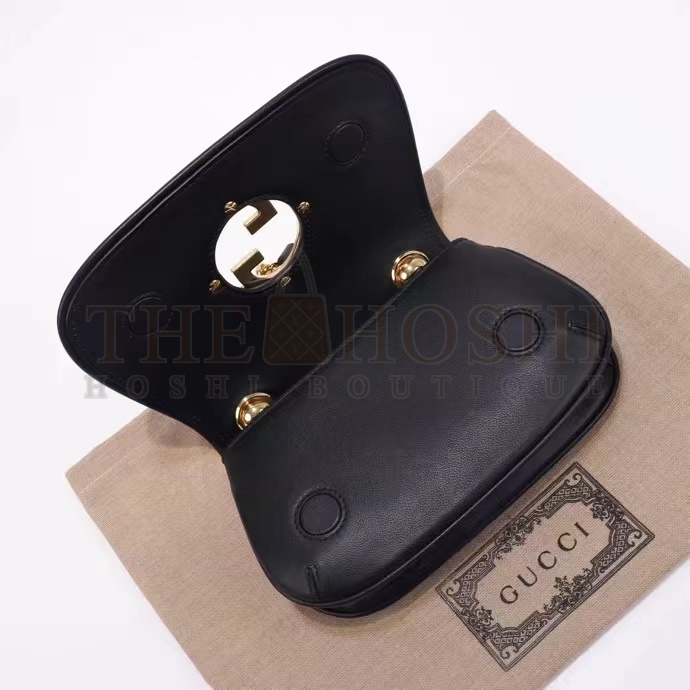 Gvc*1 Women GG Blondie Mini Shoulder Bag Black Leather Round Interlocking G Chain Master Quality