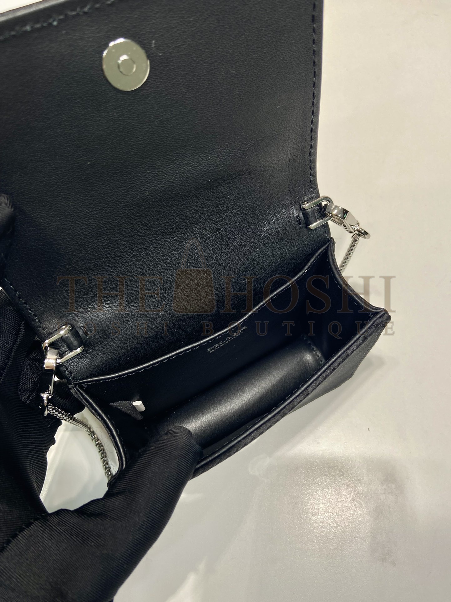 Pra*a Women Cardholder with Shoulder Strap and Crystals-Black Master Quality