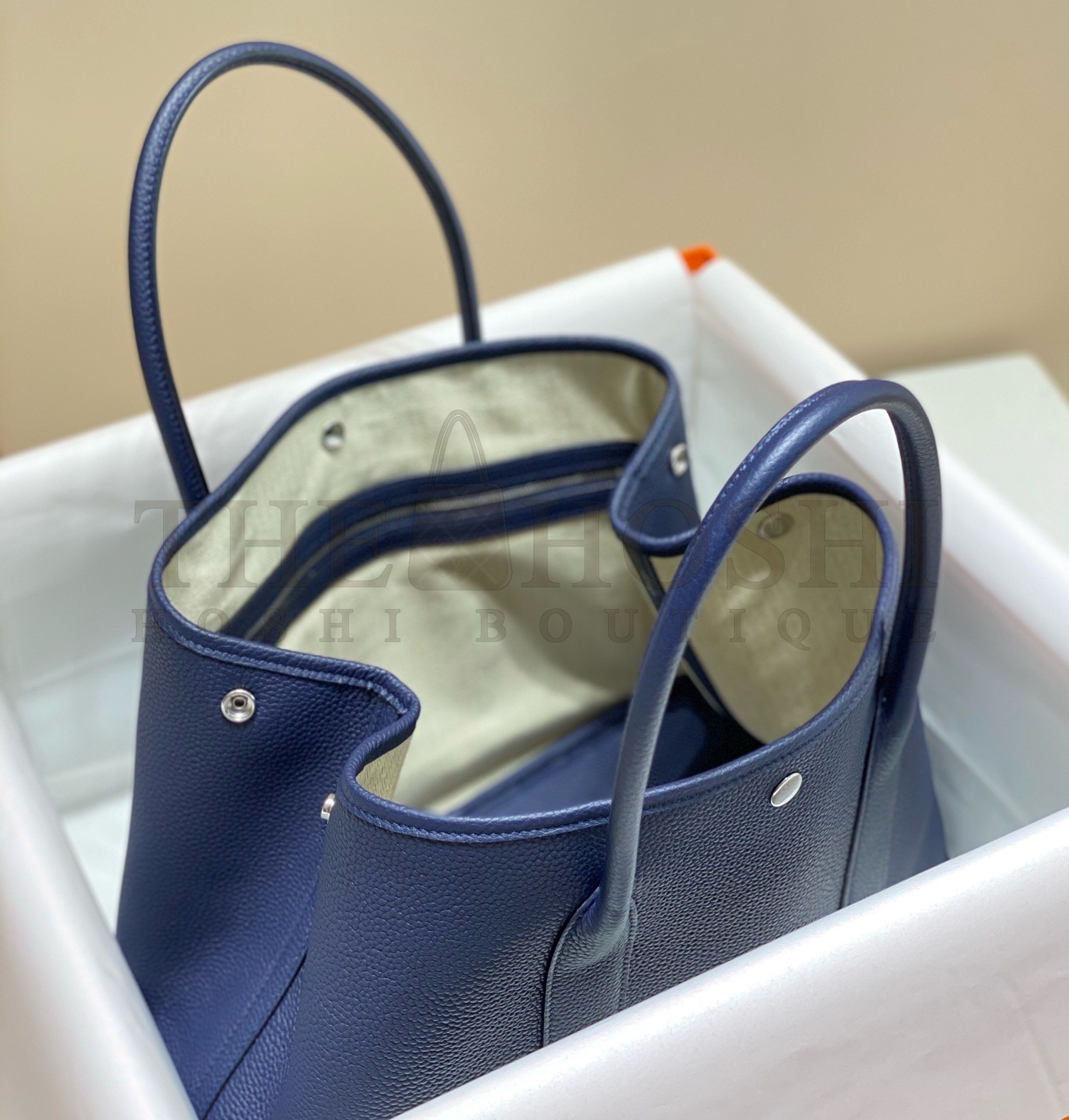 H**me5 Garden Party 36 Bag In Blue Saphir Clemence Leather Master Quality