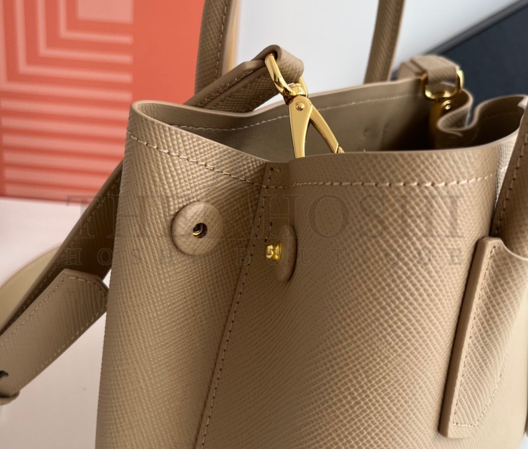 Pra*a Double Mini Bag In Beige Saffiano Leather Master Quality