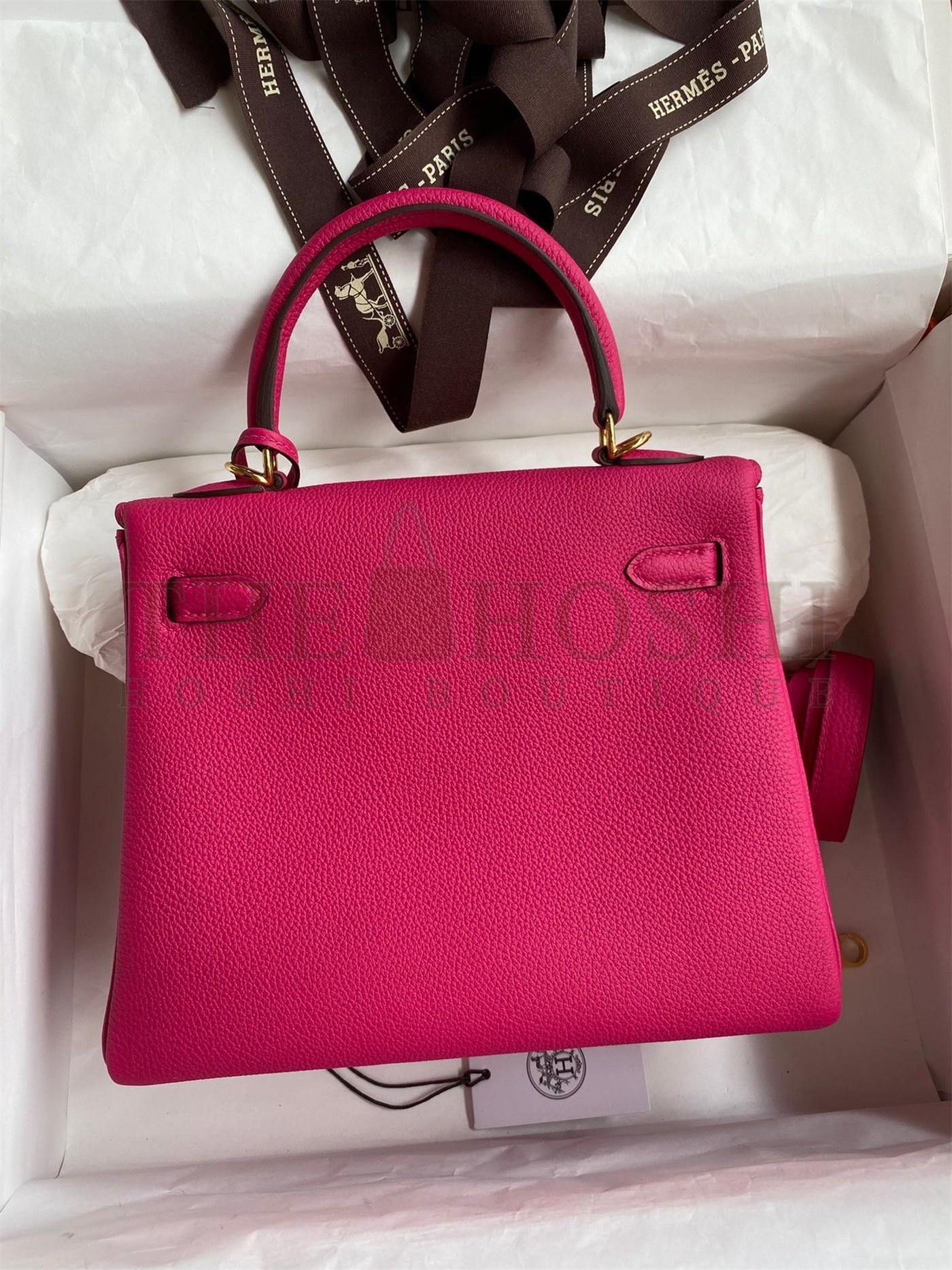 H**me5 Kelly Retourne 25 Handmade Bag In Framboise Clemence Leather Master Quality