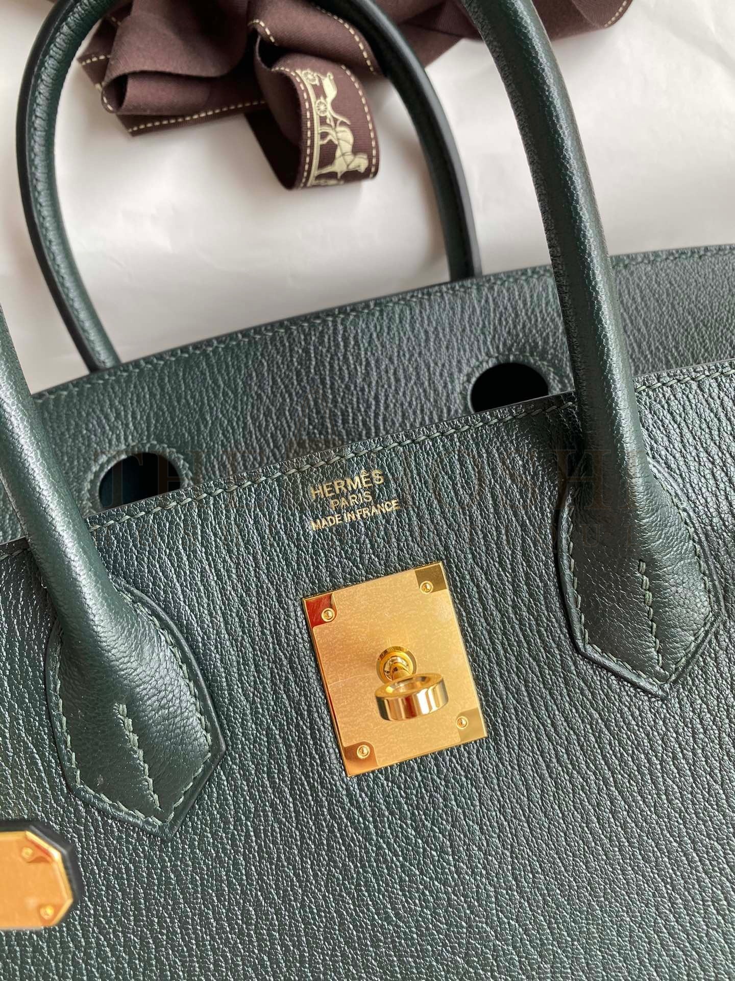 H**me5 Birkin 30 Retourne Handmade Bag In Vert Cypres Chevre Mysore Leather Master Quality
