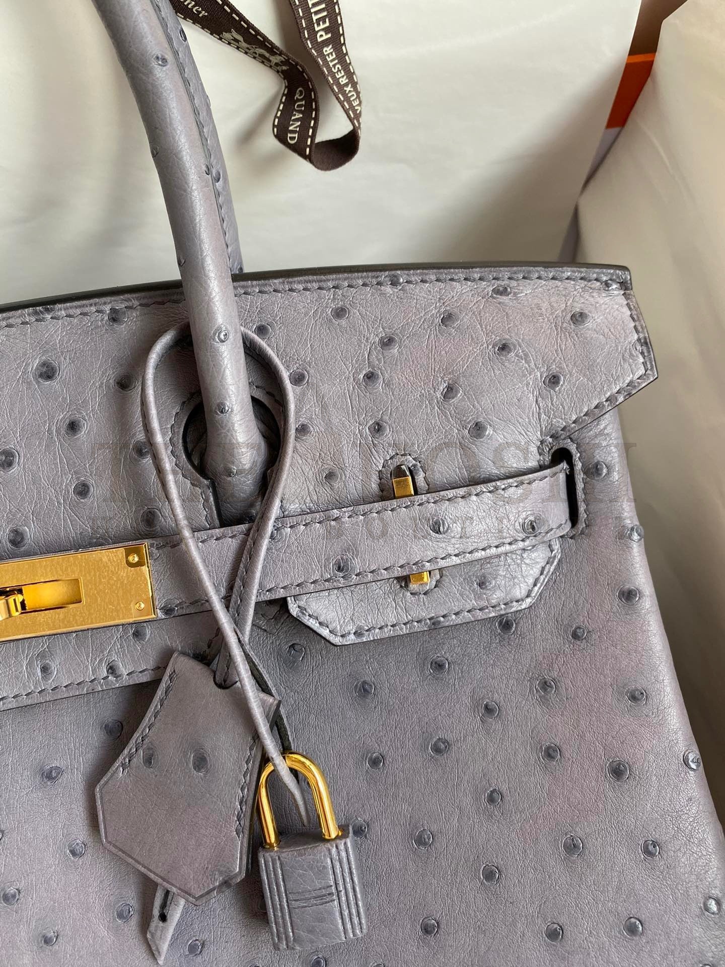 H**me5 Birkin 30 Retourne Handmade Bag In Gris Asphalt Ostrich Leather Master Quality