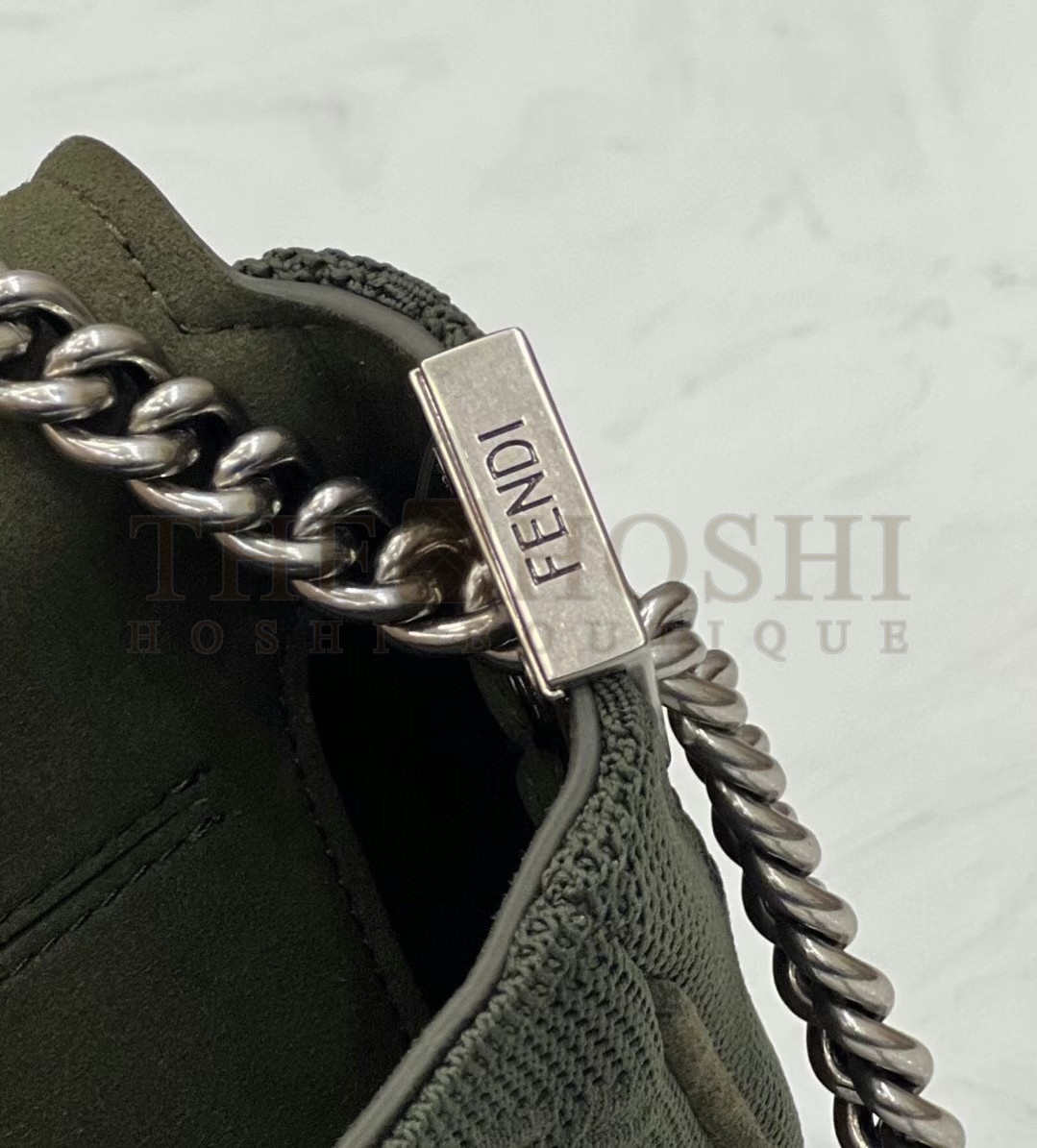 F**di Baguette Chain Midi Bag In Green FF Fabric Master Quality