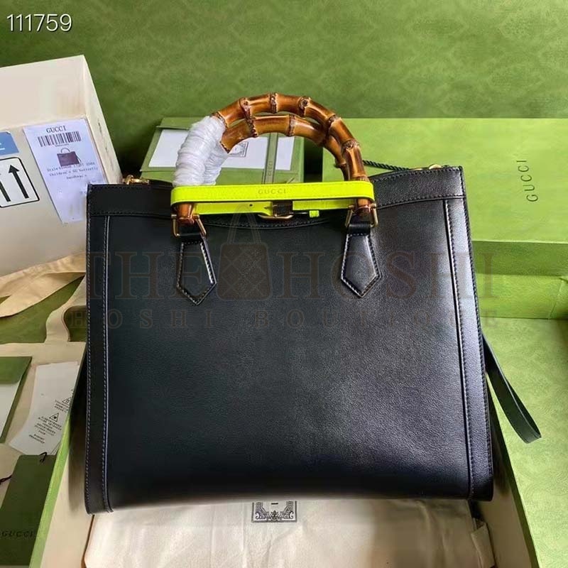 Gvc*1 Women Gvc*1 Diana Medium Tote Bag Double G Black Leather Bamboo Handles Master Quality