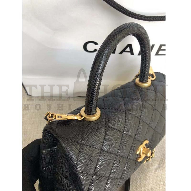 Ch**el Women Small Flap Bag with Top Handle Grained Calfskin-Black Master Quality
