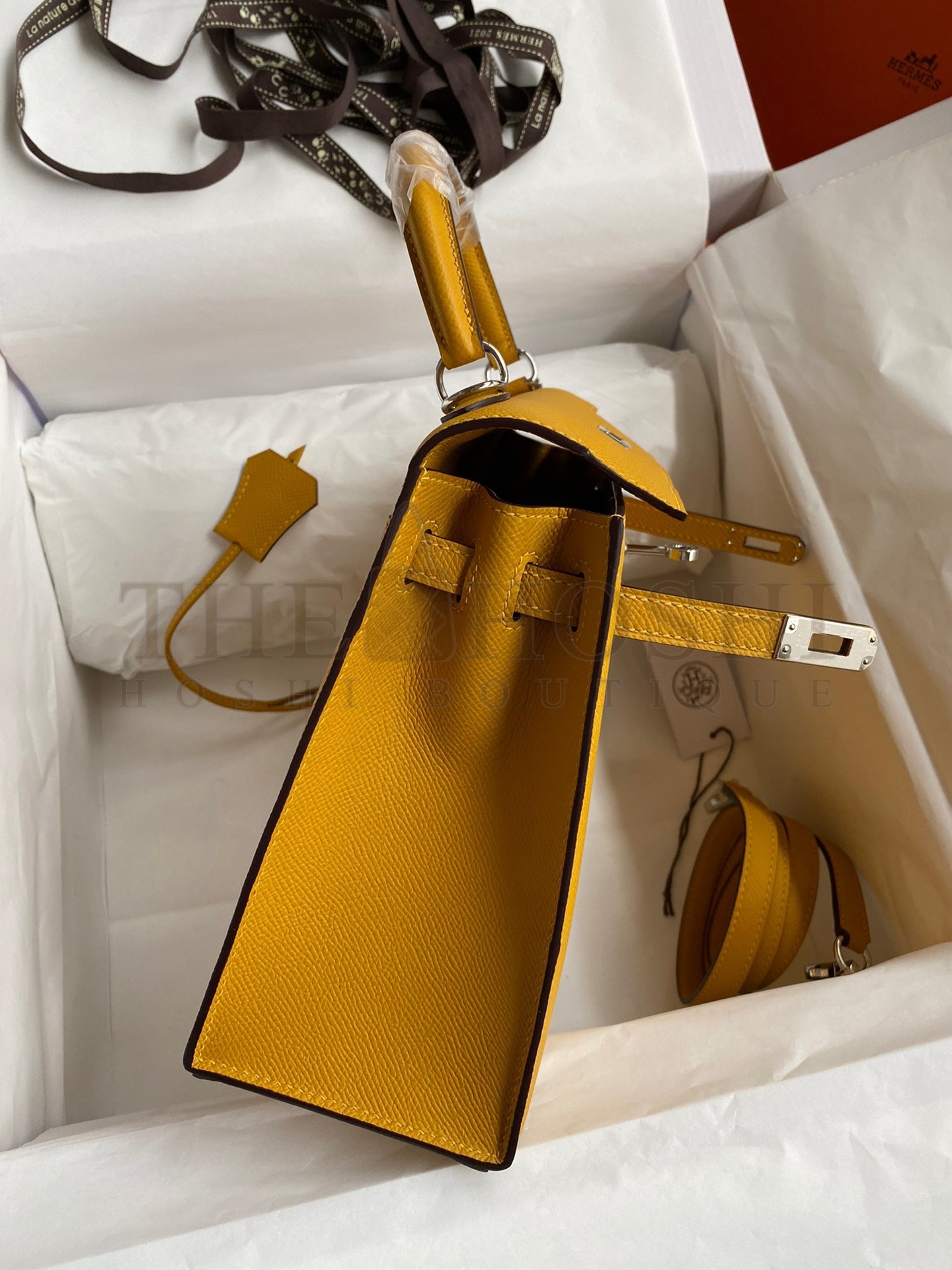 H**me5 Epsom Kelly 25cm Sellier Handmade Yellow Bag Master Quality