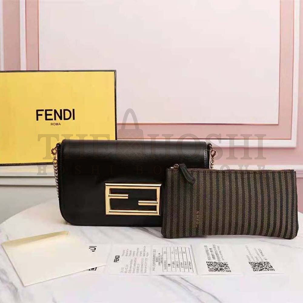 F**di Women Wallet on Chain with Pouches Leather Mini-Bag-Black Master Quality