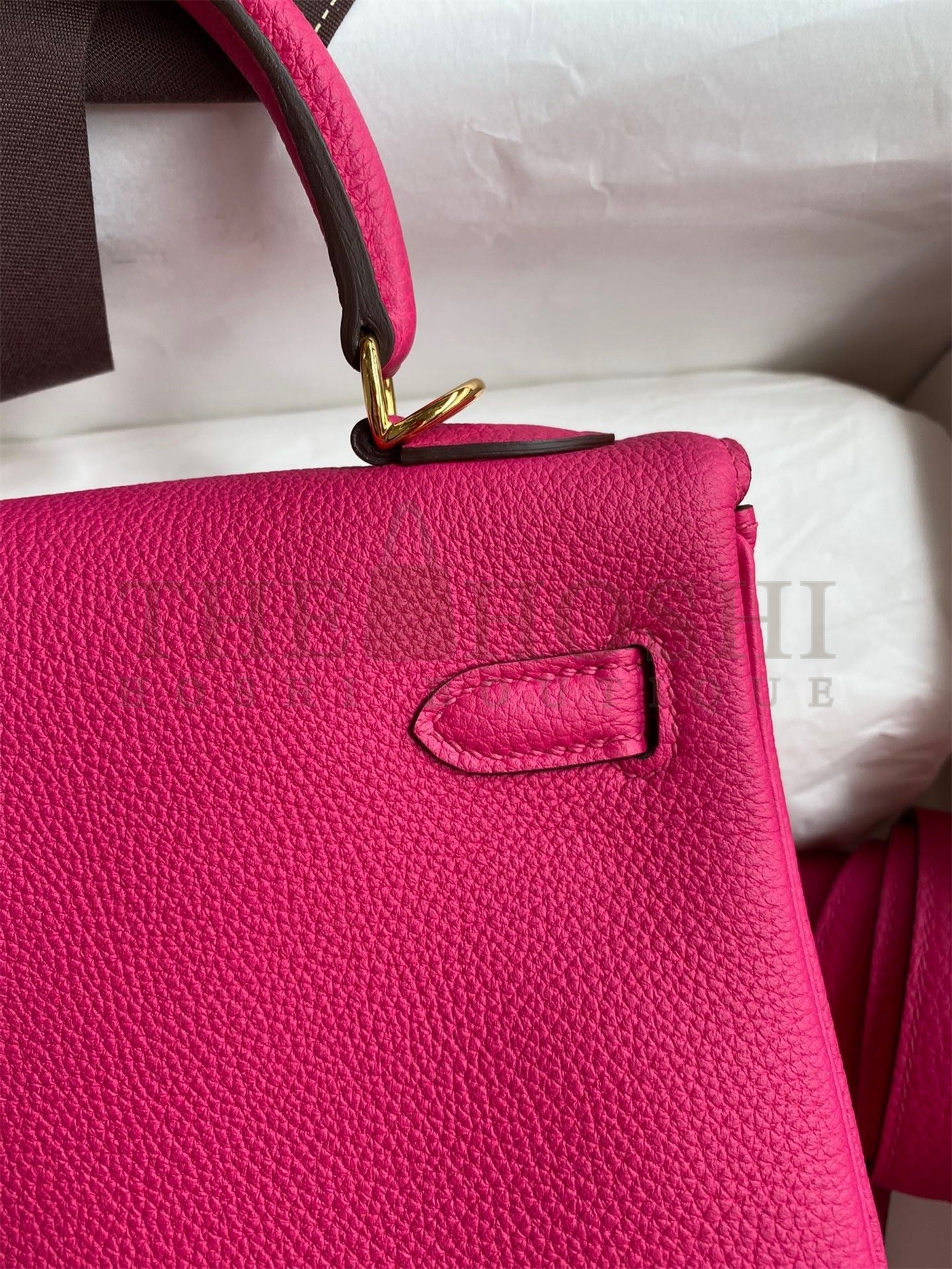 H**me5 Kelly Retourne 25 Handmade Bag In Framboise Clemence Leather Master Quality