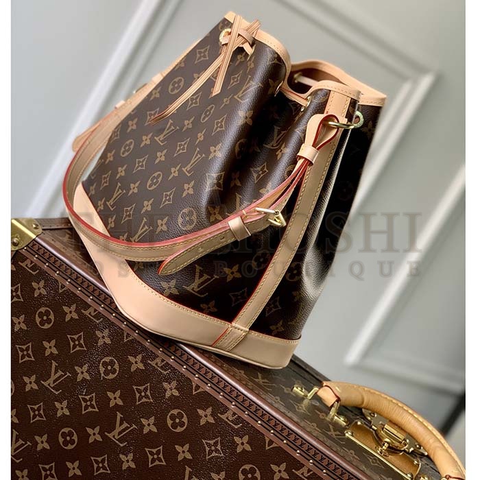 L0vis Vvtt0n LV Women Petit Noé Bucket Bag Monogram Coated Canvas Cowhide Leather Master Quality