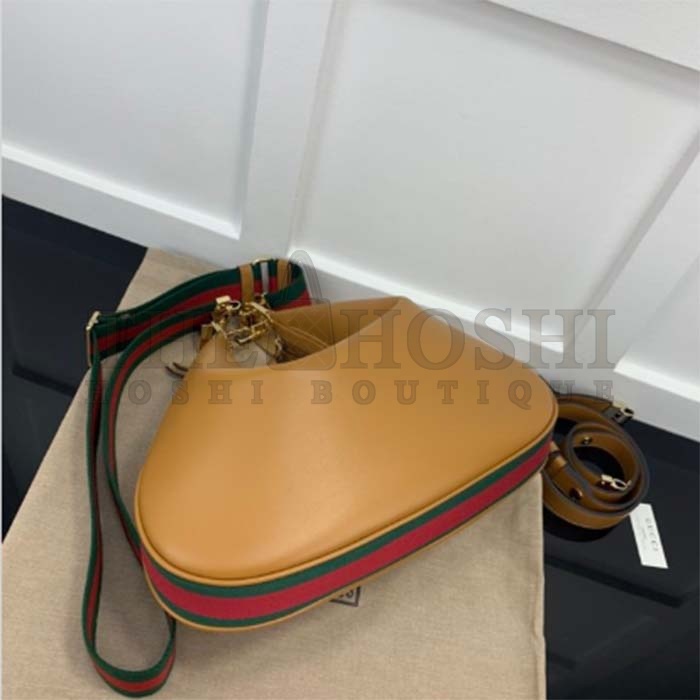 Gvc*1 Women Attache Large Shoulder Bag Dark Orange Leather Green Red Web Master Quality