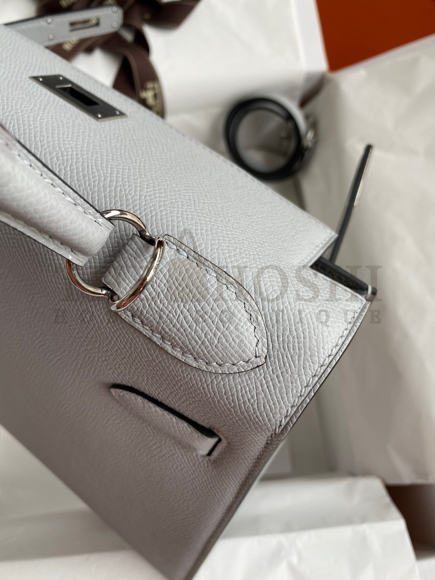 H**me5 Kelly Sellier 28 Handmade Bag In Gris Mouette Epsom Calfskin Master Quality
