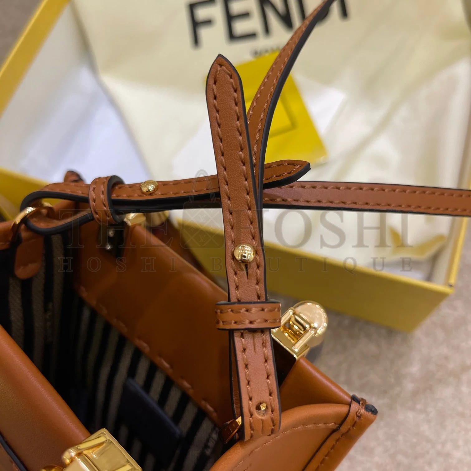 F**di Mini Sunshine Shopper Bag In Brown Leather Master Quality