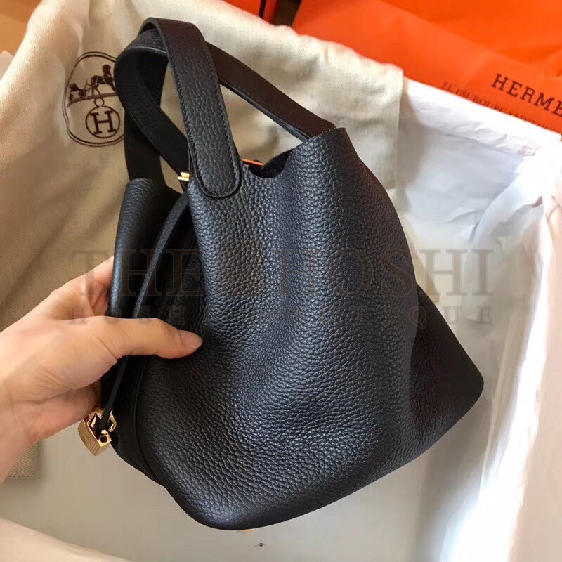 H**me5 Black Picotin Lock PM 18cm Handmade Bag Master Quality