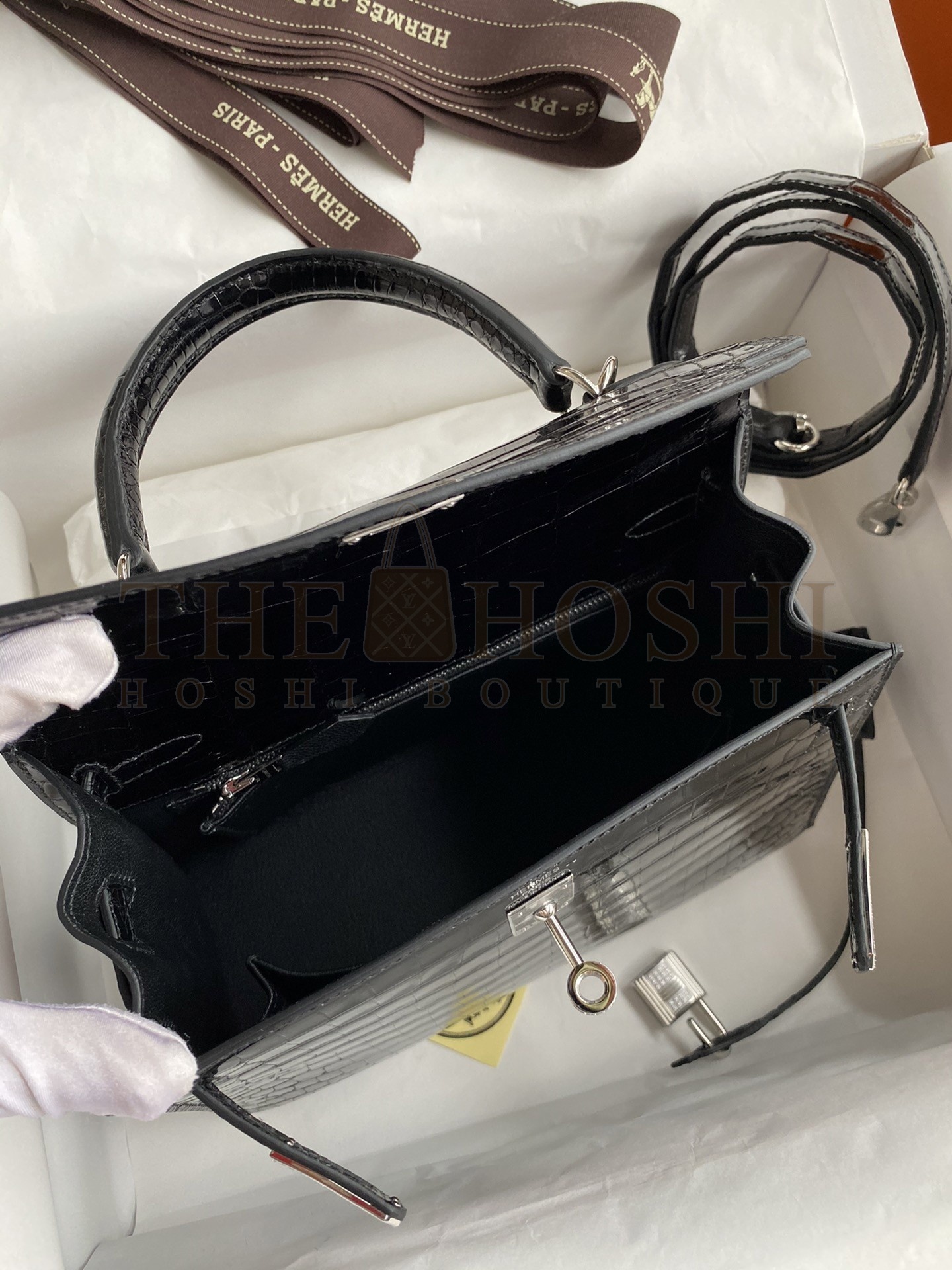 H**me5 Kelly Sellier 25 D1am0nd Bag In Black Crocodile Niloticus Shiny Skin Master Quality