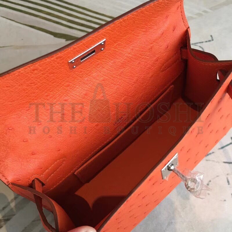 H**me5 Orange Kelly Pochette Ostrich Handmade Bag Master Quality